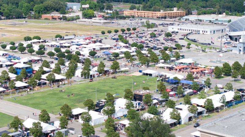 aerial photo of barbecue tents set up at tiger lane