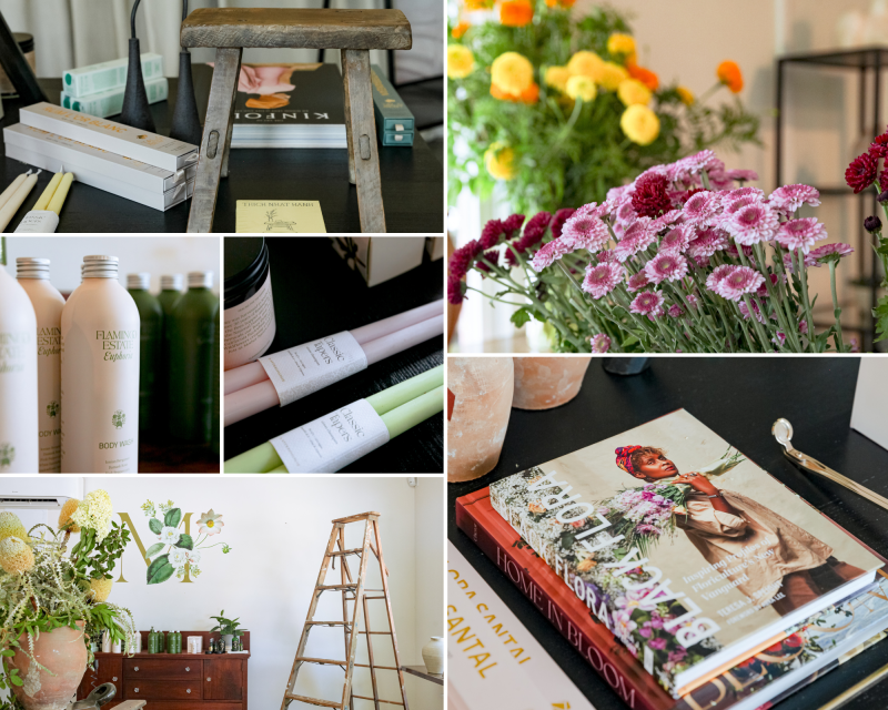 collage of items on sale from beauty products, to flower bunches and books