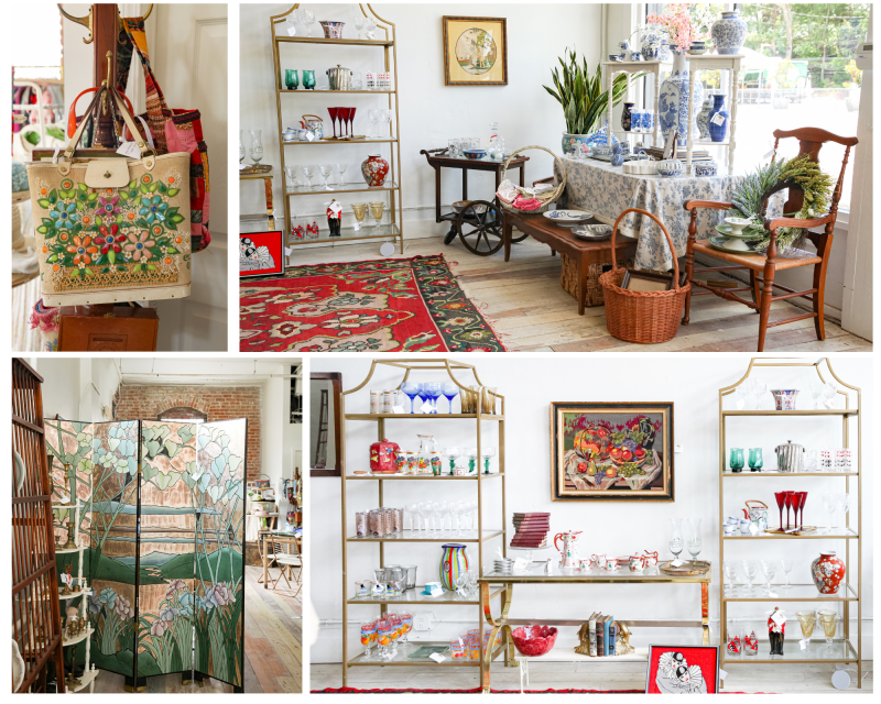 pictures of antiques such as purses, chairs, tables, china, and room dividers