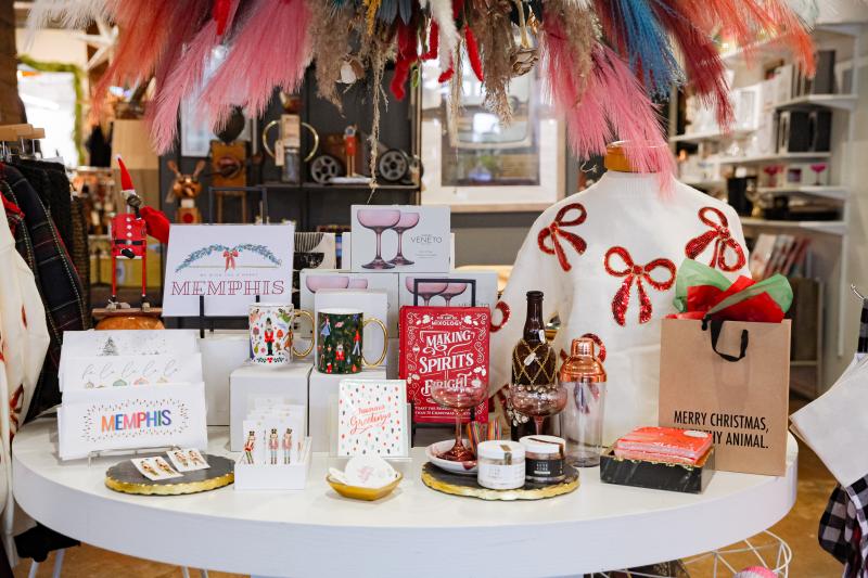 christmas display of gifts at stock &amp; belle