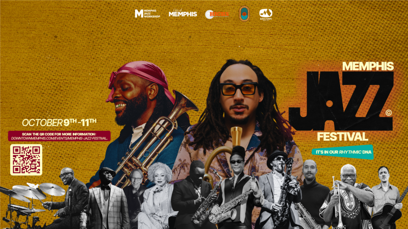 event graphic featuring photos of artists performing at Memphis Jazz Festival