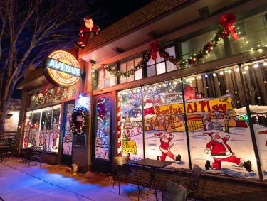 exterior of Young Ave Deli decorated for the holidays