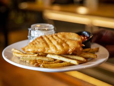 fish and chips on a platter