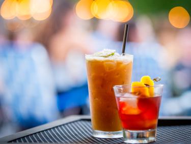 two cocktails on table at Loflin Yard