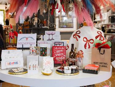 christmas display of gifts at stock & belle