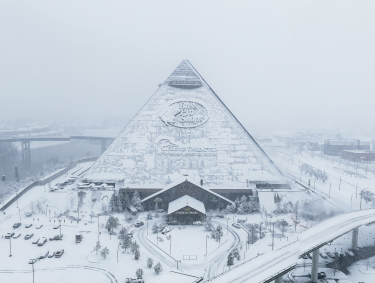 bass pro pyramid covered and surround by snow
