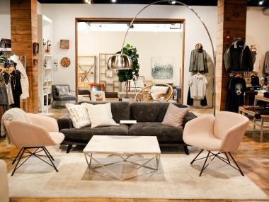 storeroom with modern couches and lamp