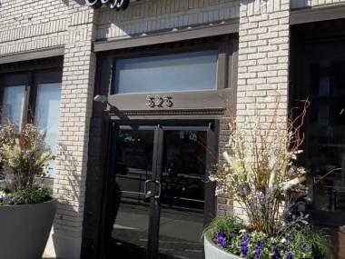 exterior entrance to Bell tower coffee shop