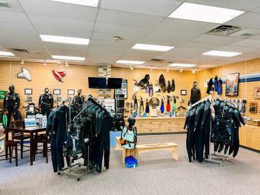 inside the dive shop storefront