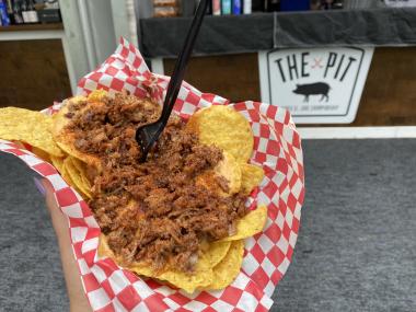 basket of bbq nachos