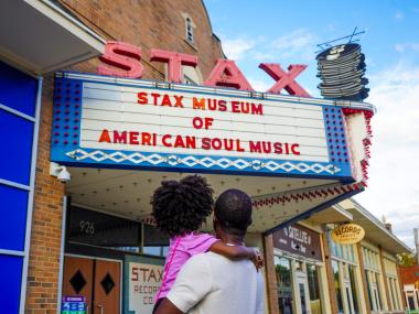 Dad and daughter at the Stax entrance