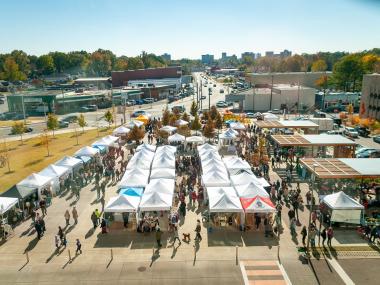 tents set up in plaza for crafts &amp; drafts festival