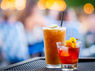 two cocktails on table at Loflin Yard