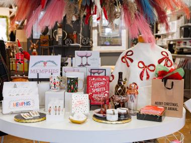 christmas display of gifts at stock &amp; belle