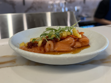 salmon crudo dish at Maru