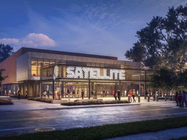 rendering of Satellite Music Hall exterior at night